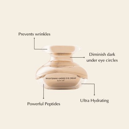 Beige under-eye cream jar with clear top and gold base details