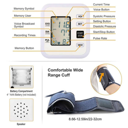 Wide-range comfort arm cuff with connected monitor and fit detail close-up