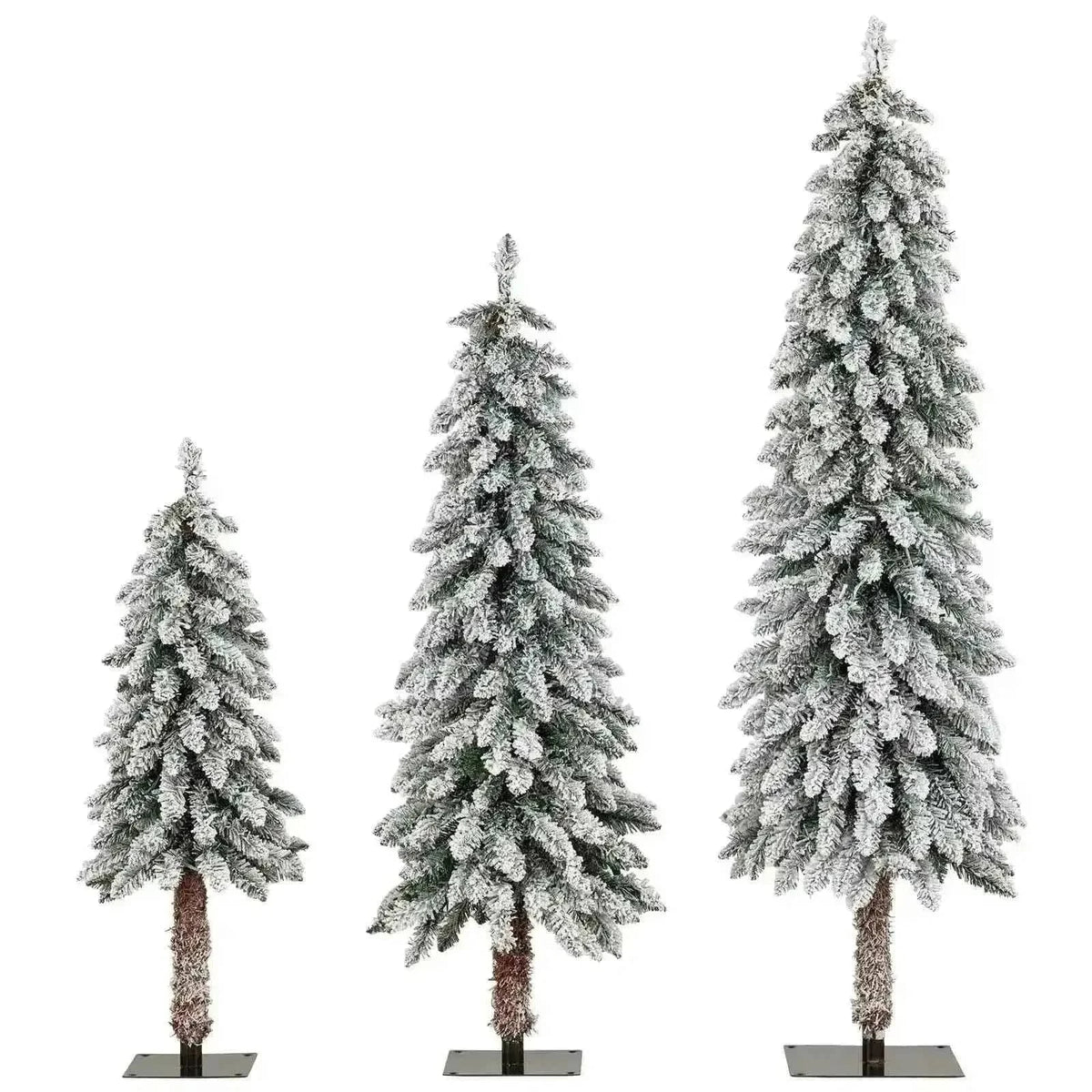 Artificial Christmas Tree Set of 3 with Snow-flocked Branch Tips