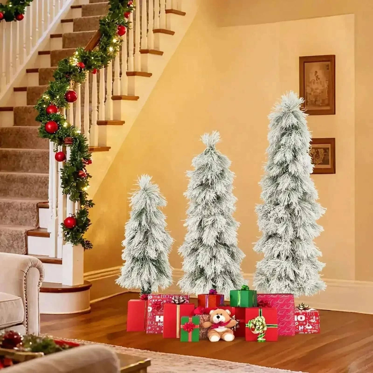 Artificial Christmas Tree Set of 3 with Snow-flocked Branch Tips and LED Lights Cartsfy Inc.