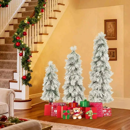 Artificial Christmas Tree Set of 3 with Snow-flocked Branch Tips and LED Lights Cartsfy Inc.