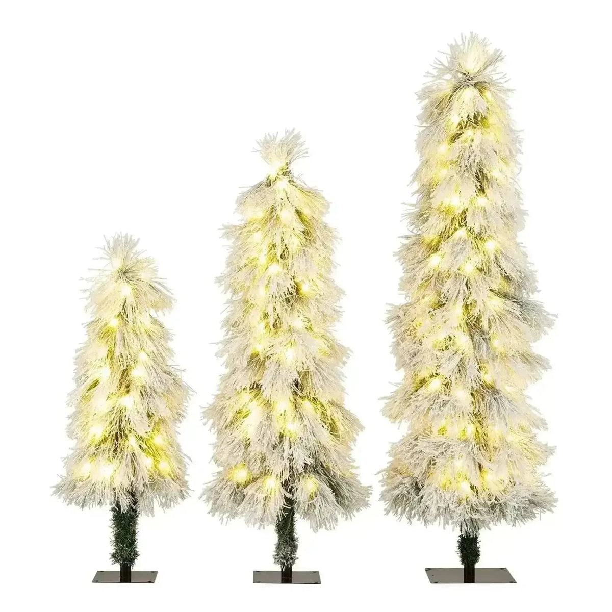 Artificial Christmas Tree Set of 3 with Snow-flocked Branch Tips and LED Lights Cartsfy Inc.