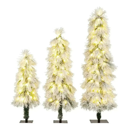 Artificial Christmas Tree Set of 3 with Snow-flocked Branch Tips and LED Lights Cartsfy Inc.