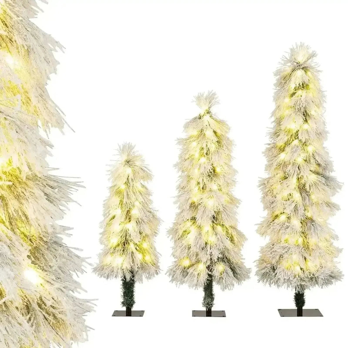 Artificial Christmas Tree Set of 3 with Snow-flocked Branch Tips and LED Lights Cartsfy Inc.