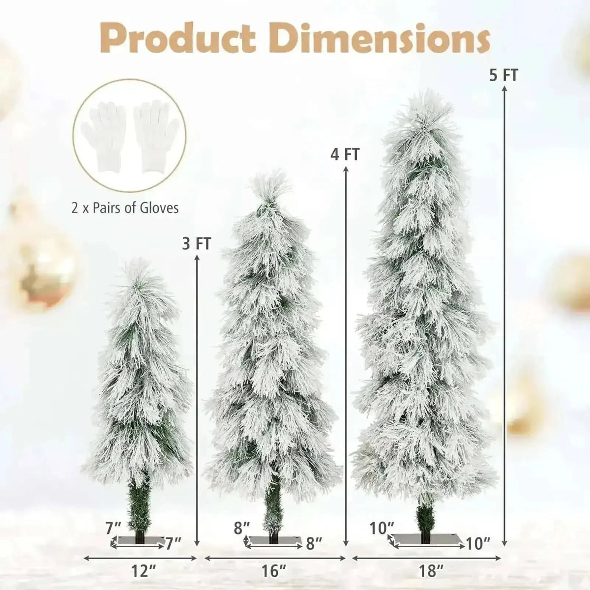 Artificial Christmas Tree Set of 3 with Snow-flocked Branch Tips and LED Lights Cartsfy Inc.