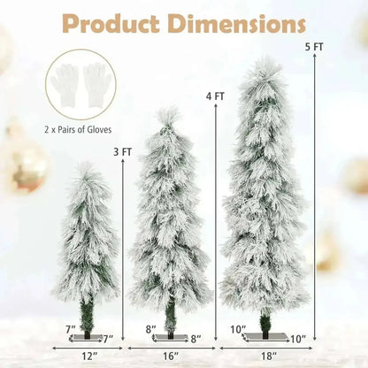 Artificial Christmas Tree Set of 3 with Snow-flocked Branch Tips and LED Lights Cartsfy Inc.