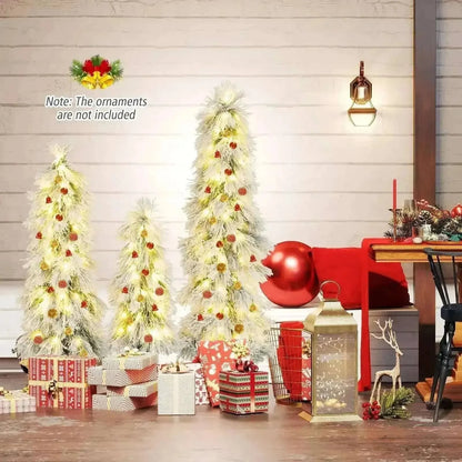 Artificial Christmas Tree Set of 3 with Snow-flocked Branch Tips and LED Lights Cartsfy Inc.