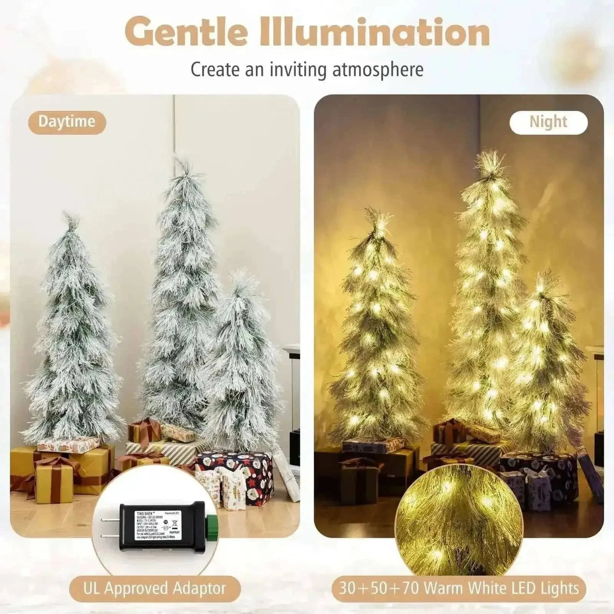 Artificial Christmas Tree Set of 3 with Snow-flocked Branch Tips and LED Lights Cartsfy Inc.