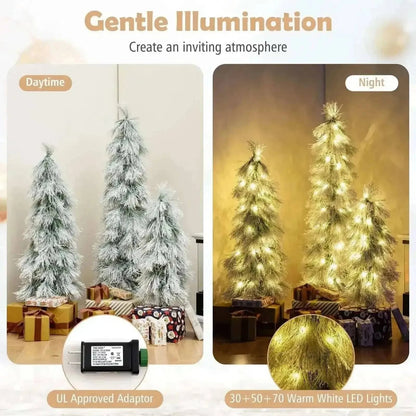 Artificial Christmas Tree Set of 3 with Snow-flocked Branch Tips and LED Lights Cartsfy Inc.