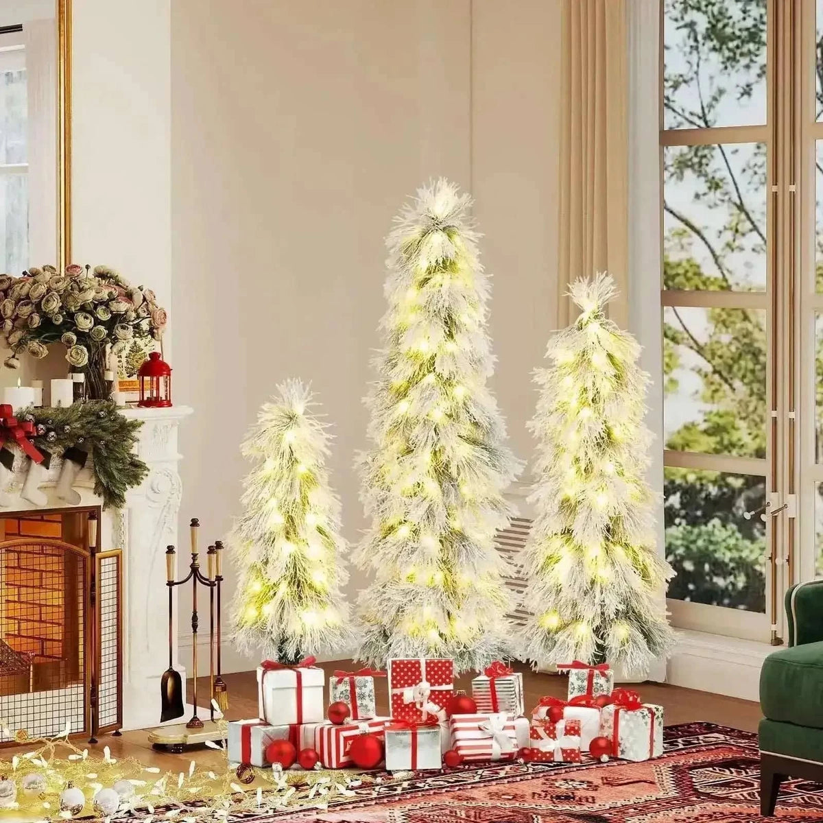 Easy Set Up Artificial Christmas Tree Set of 3 with LED Lights