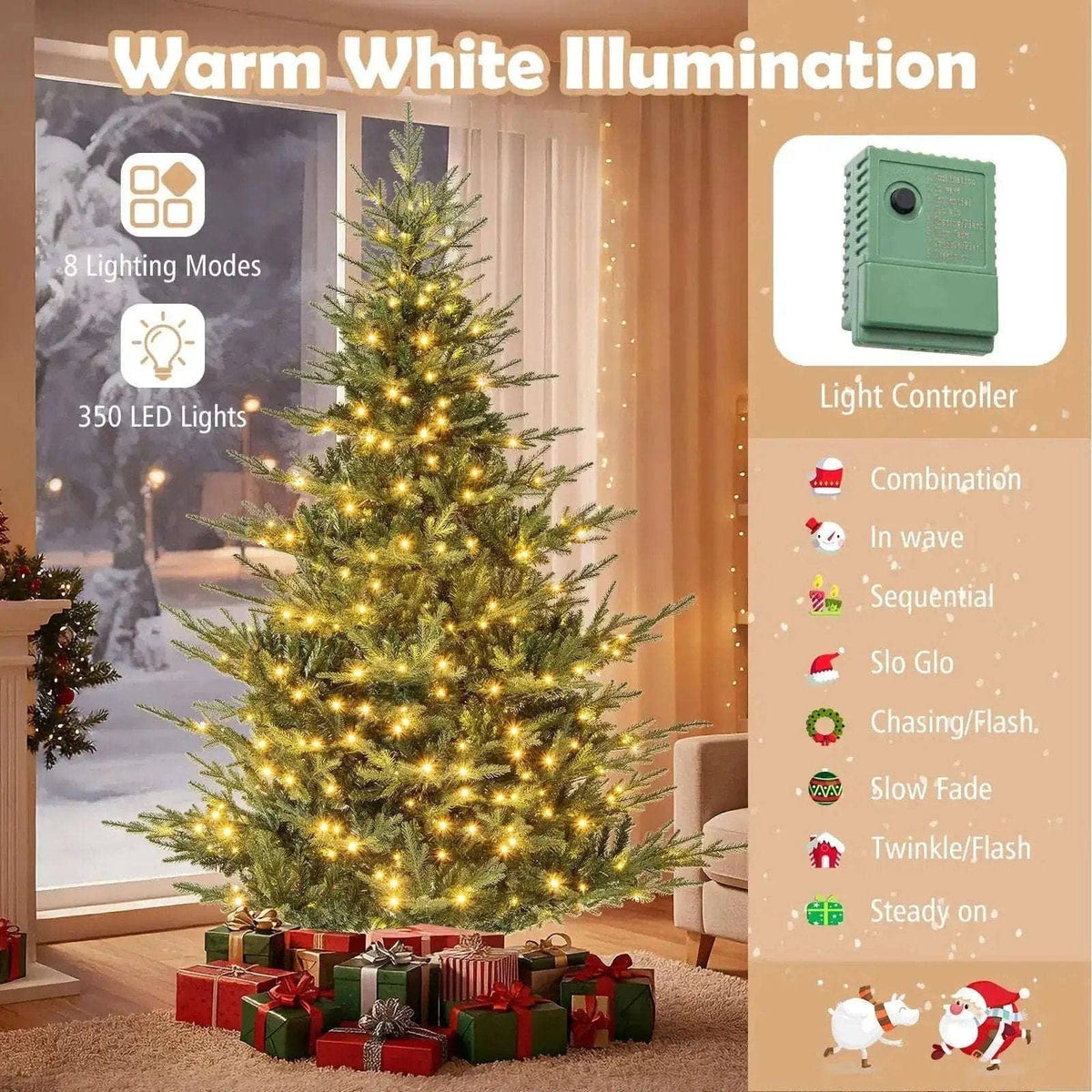 Artificial Christmas Tree with Branch Tips and Warm White LED Lights Cartsfy Inc.
