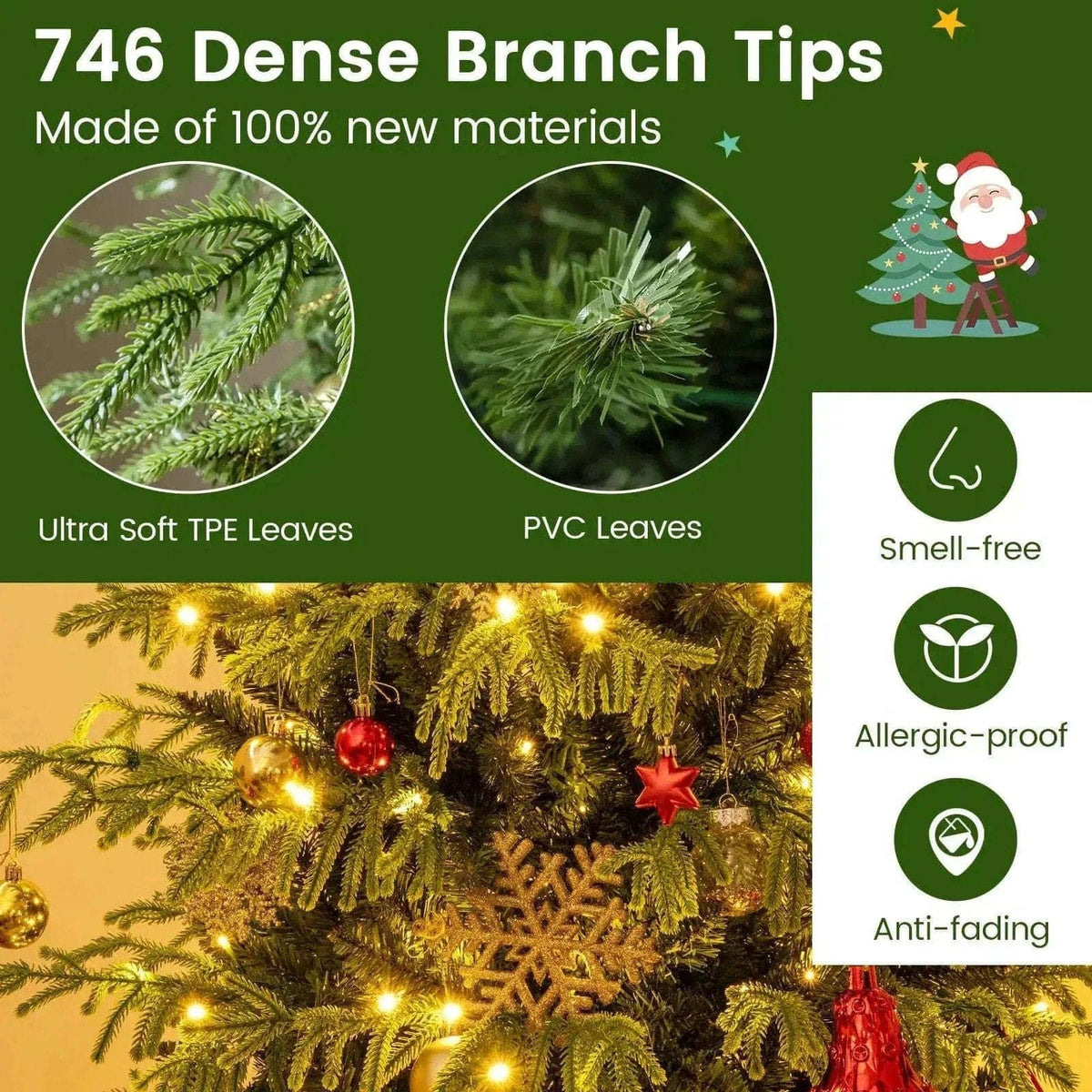 Artificial Christmas Tree with LED Lights and PVC Mixed Branch Tips Cartsfy Inc.