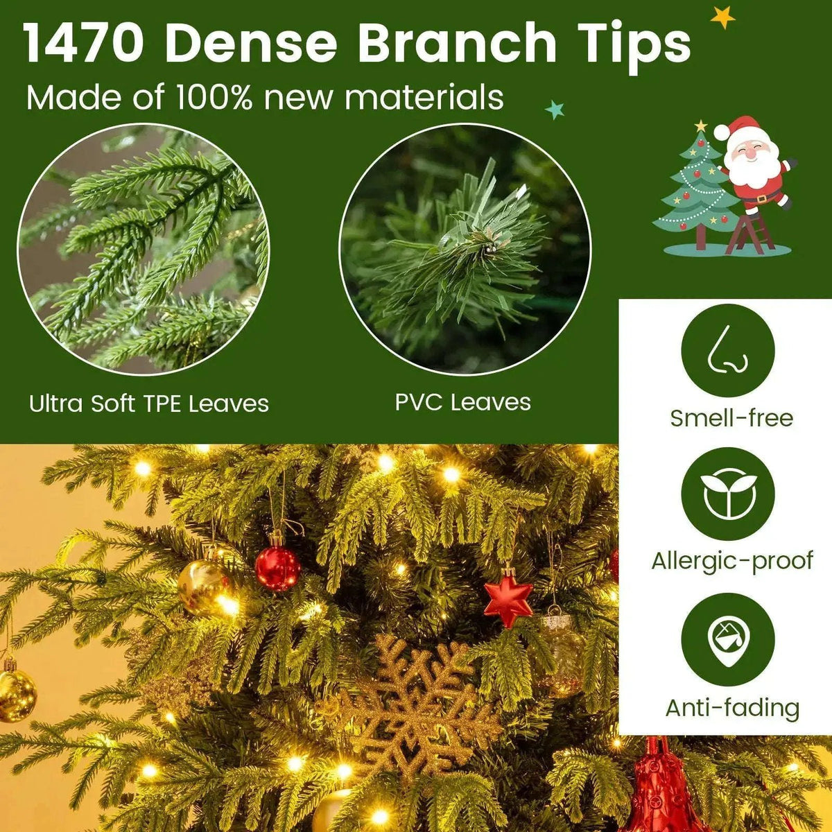 Artificial Christmas Tree with LED Lights and PVC Mixed Branch Tips Cartsfy Inc.