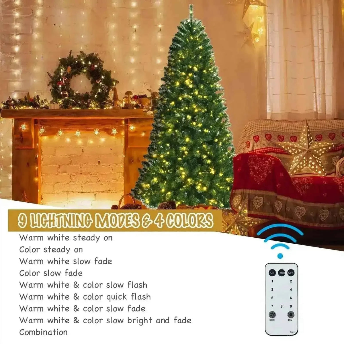 Artificial Hinged Christmas Tree with Remote-controlled Color-changing LED Lights