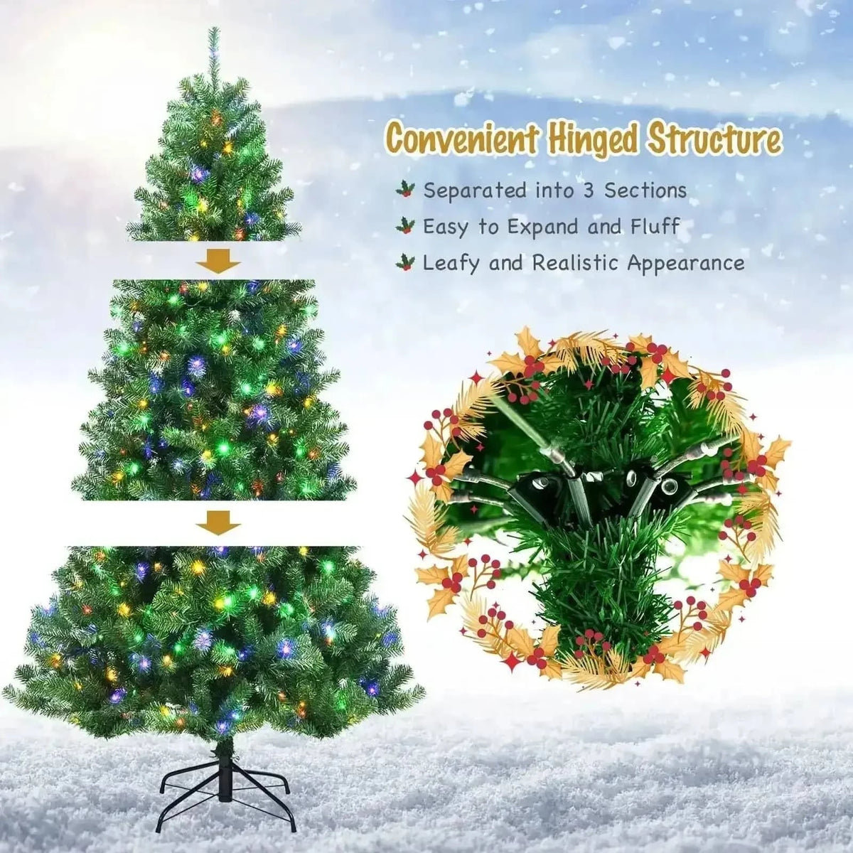 Artificial Hinged Christmas Tree with Remote-controlled Color-changing LED Lights Cartsfy Inc.