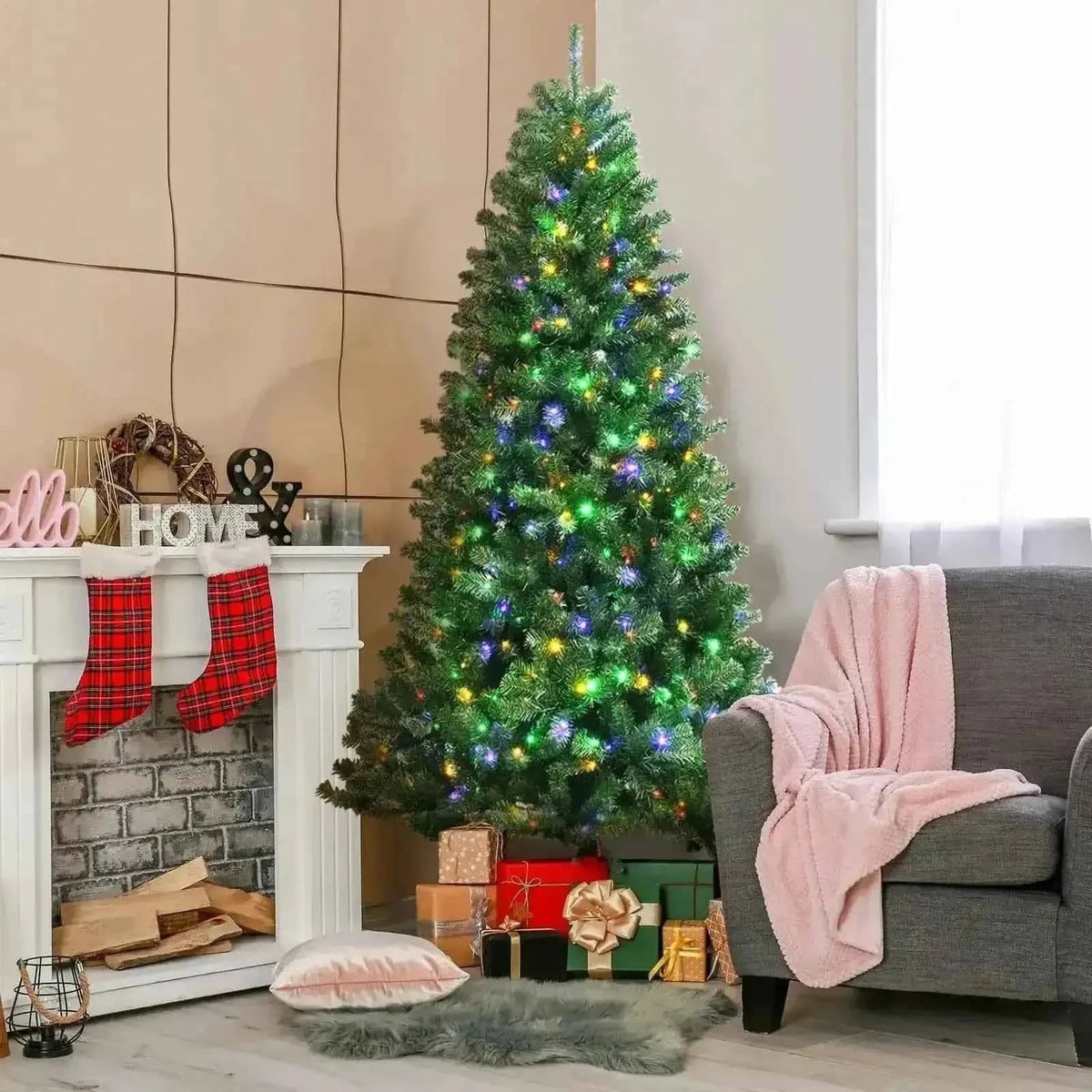 Artificial Hinged Christmas Tree with Remote-controlled LED Lights