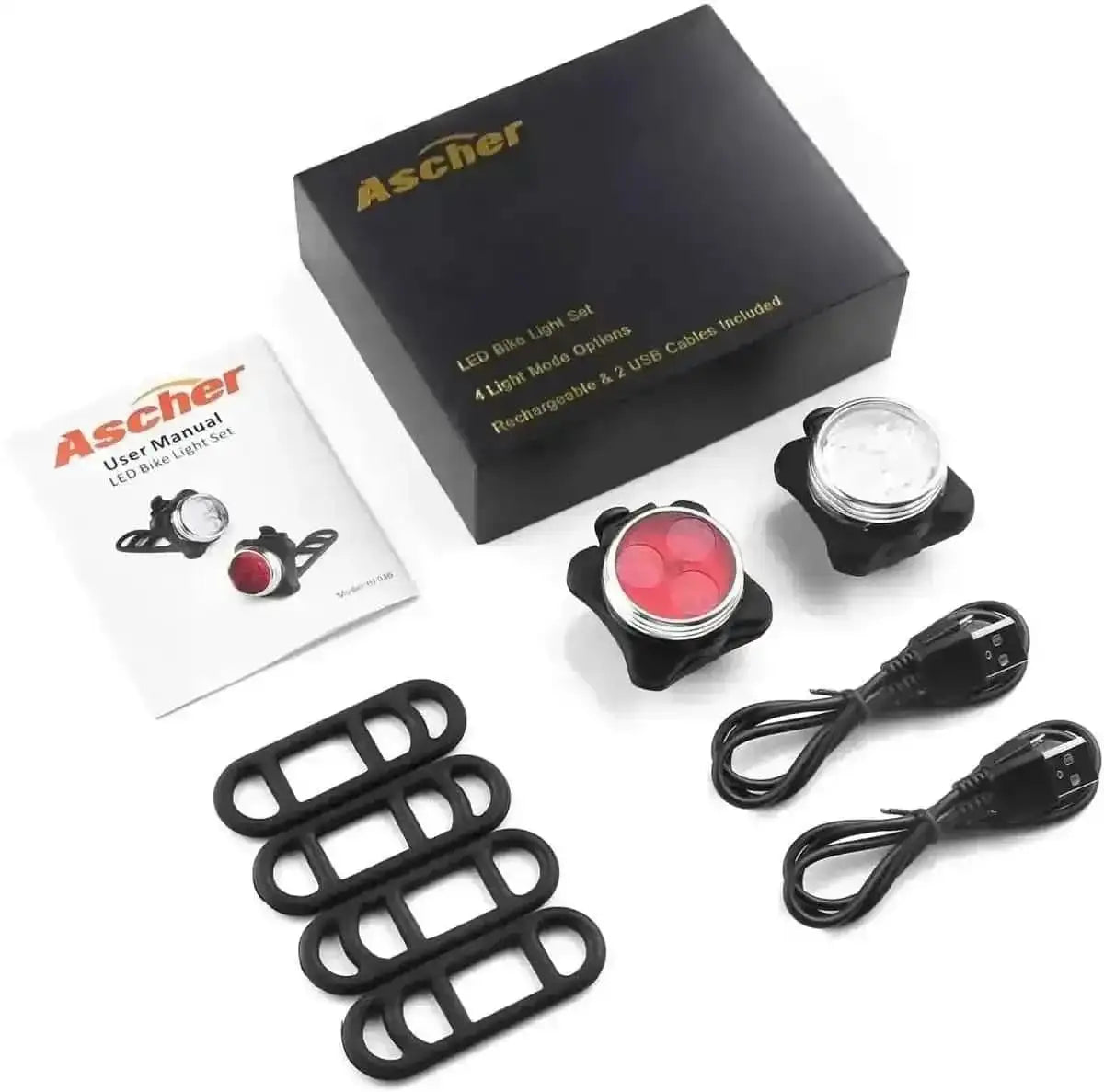 Ascher USB Rechargeable Bike Light Set DailySale Default Title Default Title-