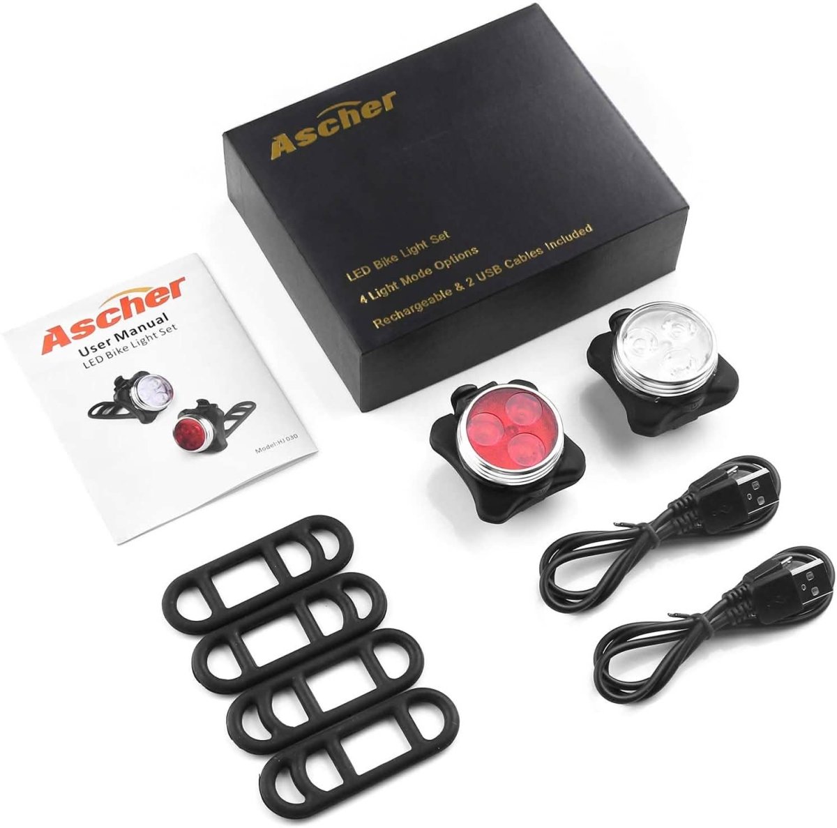 Ascher USB Rechargeable Bike Light Set - Cartsfy Inc.