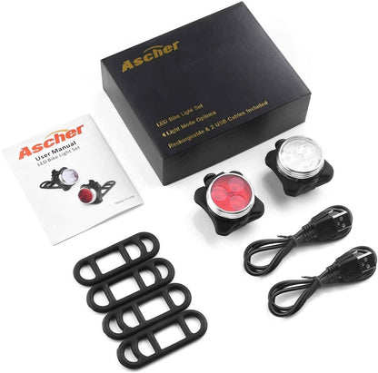 Ascher USB Rechargeable Bike Light Set - Cartsfy Inc.