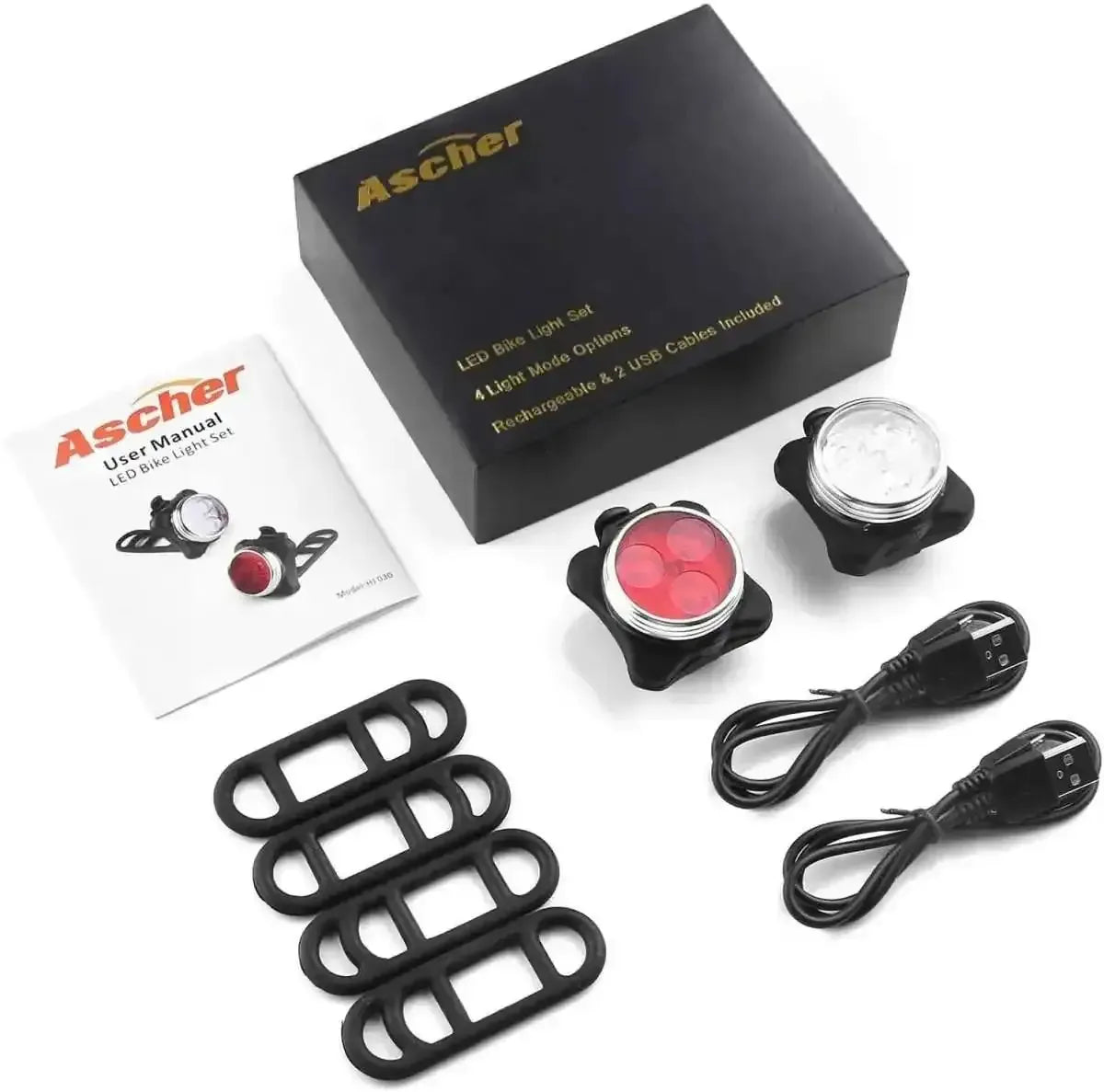 Ascher USB Rechargeable Bike Light Set DailySale Default Title Default Title-