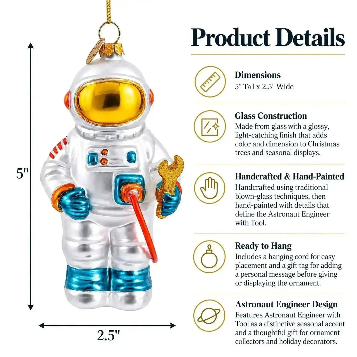 Astronaut Engineer with Tool Glass Christmas Ornament Cartsfy Inc.