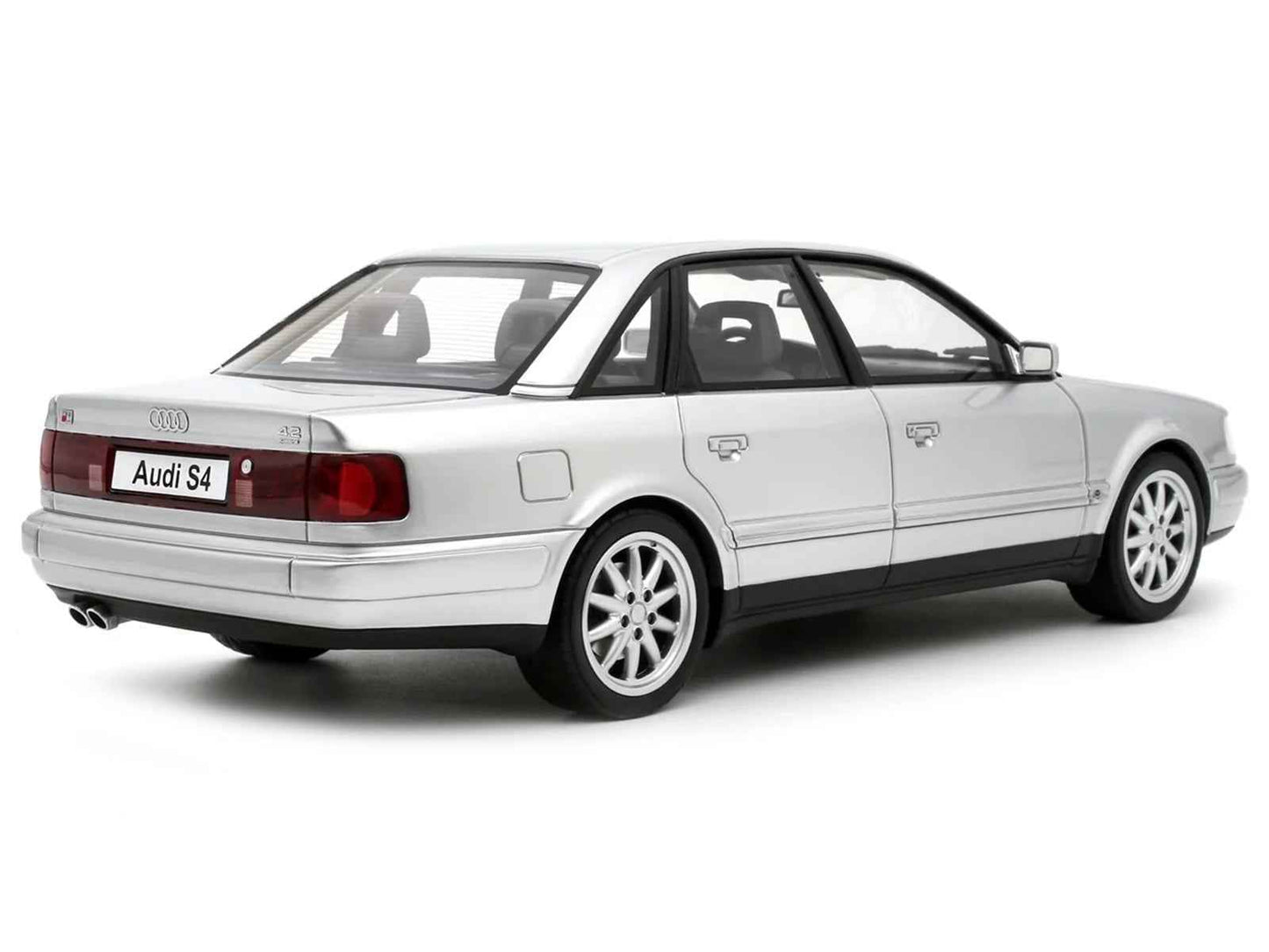 Silver Audi S4 model car rear three-quarter view with tail lights
