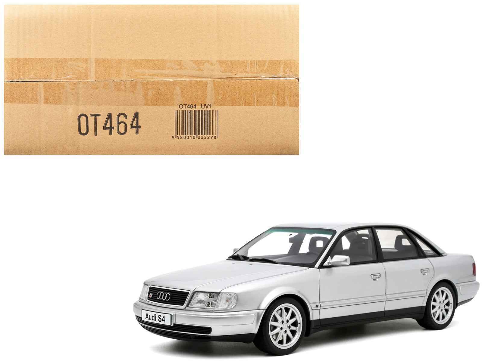 Silver Audi S4 sedan 1:18 model car with front grille and headlights