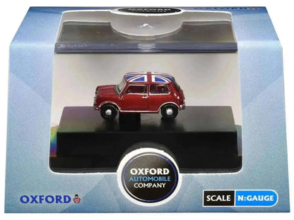 Austin Mini RHD (Right Hand Drive) Tartan Red with Union Jack Top 1/148 (N) Scale Diecast Model Car by Oxford Diecast Cartsfy Inc.