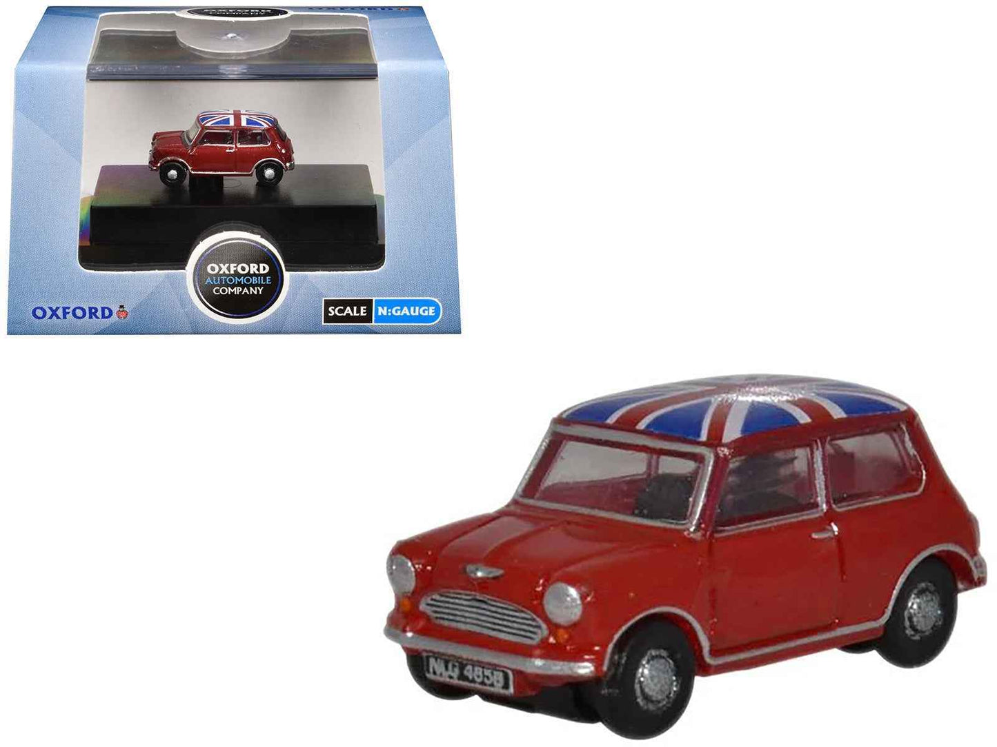 Austin Mini RHD (Right Hand Drive) Tartan Red with Union Jack Top 1/148 (N) Scale Diecast Model Car by Oxford Diecast Miniature Motors Default Title Default Title-