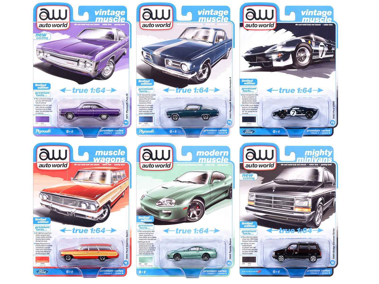 Auto World Premium 2025 Release 3 Set B of 6 pieces 1/64 Diecast Model Cars by Auto World Miniature Motors Default Title Default Title-