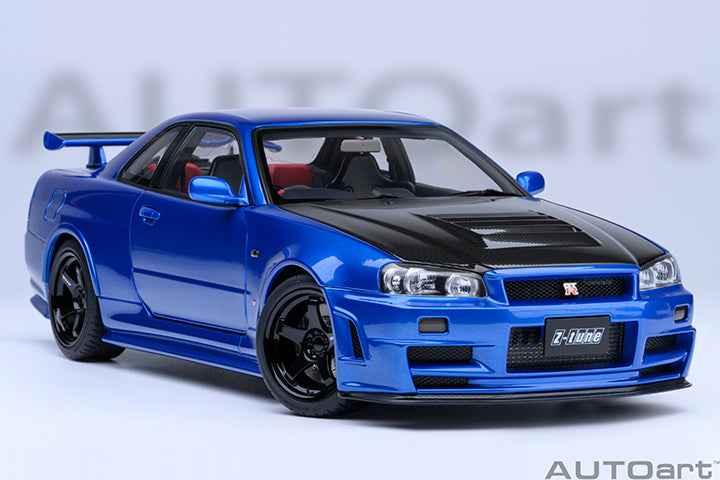 AUTOart 2001 Nissan Skyline GT-R (R34) Z-Tune Bayside Blue w/ Carbon Fiber Hood 1:18 STM Diecast Default Title Default Title-