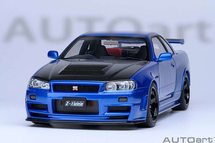 AUTOart 2001 Nissan Skyline GT-R (R34) Z-Tune Bayside Blue w/ Carbon Fiber Hood 1:18 STM Diecast Default Title Default Title-