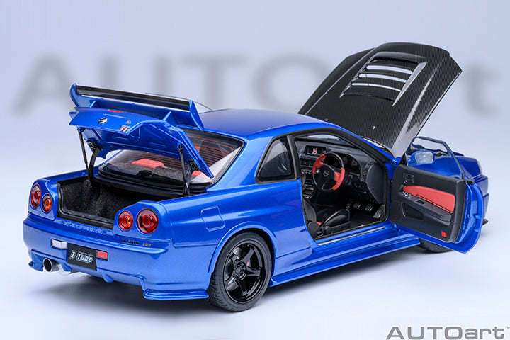AUTOart 2001 Nissan Skyline GT-R (R34) Z-Tune Bayside Blue w/ Carbon Fiber Hood 1:18 STM Diecast Default Title Default Title-