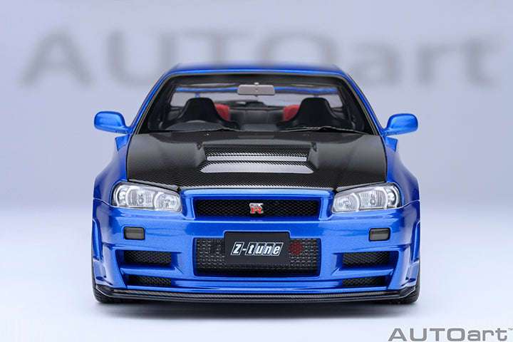 AUTOart 2001 Nissan Skyline GT-R (R34) Z-Tune Bayside Blue w/ Carbon Fiber Hood 1:18 STM Diecast Default Title Default Title-