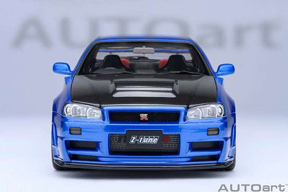 AUTOart 2001 Nissan Skyline GT-R (R34) Z-Tune Bayside Blue w/ Carbon Fiber Hood 1:18 STM Diecast Default Title Default Title-