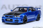 AUTOart 2001 Nissan Skyline GT-R (R34) Z-Tune Bayside Blue w/ Carbon Fiber Hood 1:18 STM Diecast Default Title Default Title-