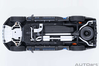 Pickup truck model underside with exposed chassis components and suspension detail