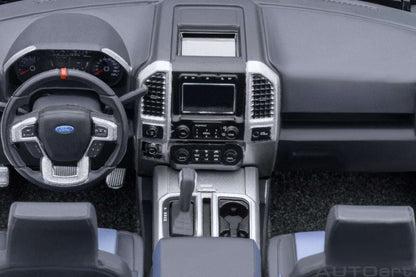 1:18 scale pickup truck interior with steering wheel and center console dashboard