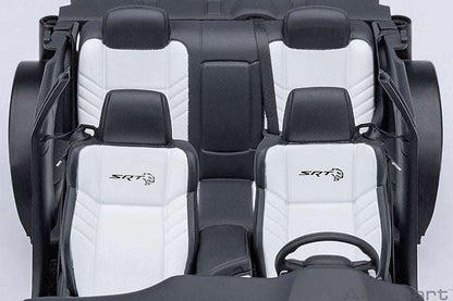 1:18 die-cast sports car seats with black and white upholstery and SRT logo