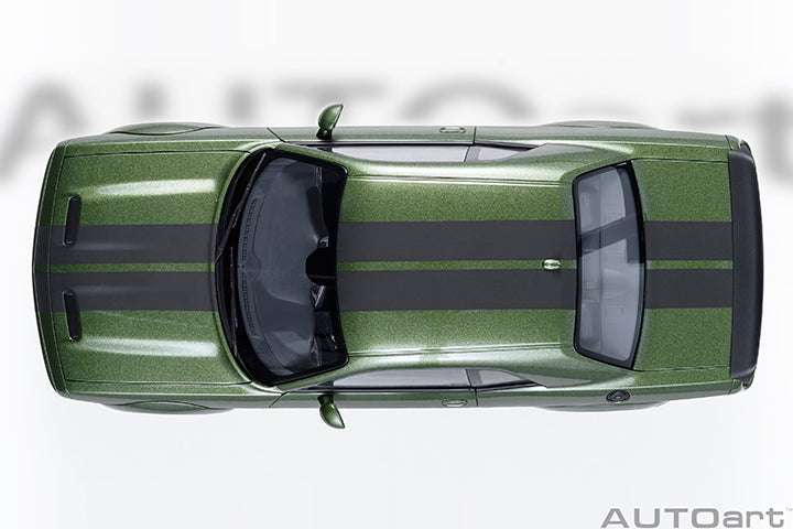 Top-down side view of a green 1:18 scale Dodge Challenger model car roof.