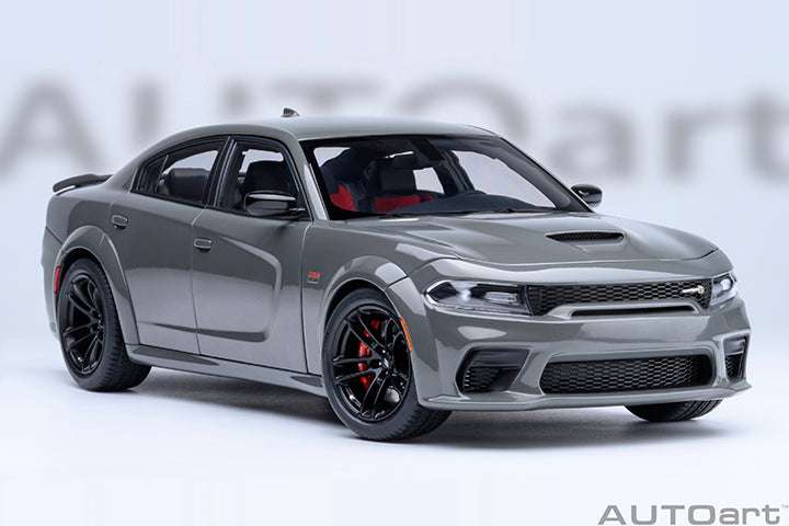 Gray die-cast Charger model in 3/4 front view with black wheels and red accents.
