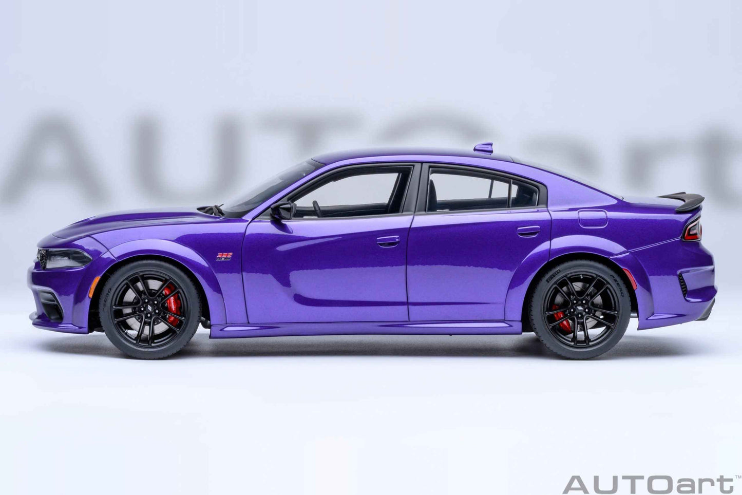 AUTOart 1:18 scale purple Dodge Charger model, left side profile