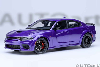 AUTOart 1:18 scale purple Dodge Charger model, front three-quarter view