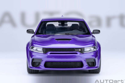AUTOart 1:18 scale purple Dodge Charger model, front view with grille and lights