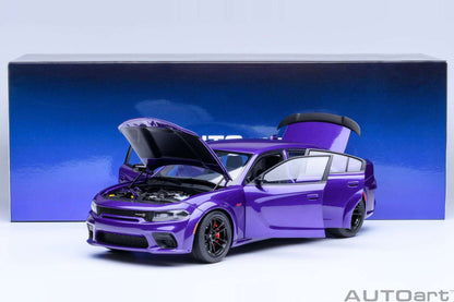 AUTOart purple die-cast model car, hood open, front three-quarter view