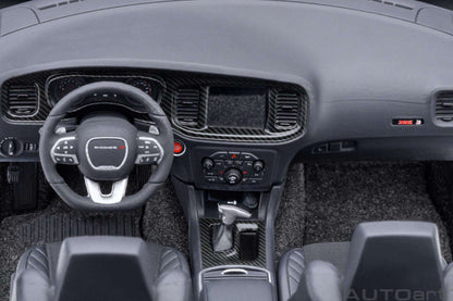 Purple die-cast muscle car interior with black steering wheel and center dashboard