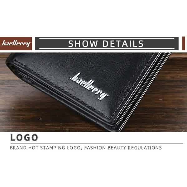 Men's zipper wallet in black with Baellerry logo and stitched edge detail