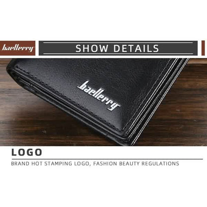 Men's zipper wallet in black with Baellerry logo and stitched edge detail