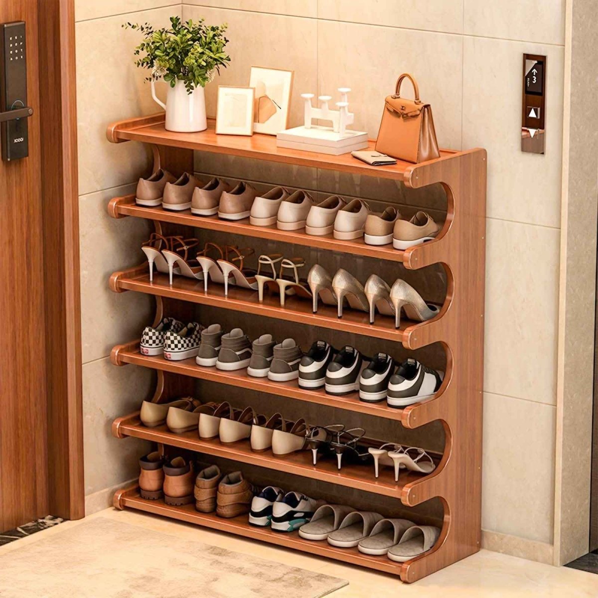 Bamboo Shoe Rack Organizer – 5 or 6 Tier, Space - Saving Storage - Cartsfy Inc.