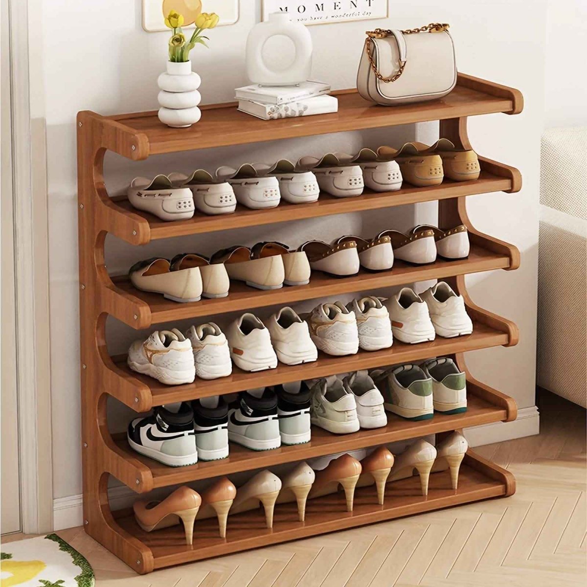 Bamboo Shoe Rack Organizer – 5 or 6 Tier, Space - Saving Storage - Cartsfy Inc.